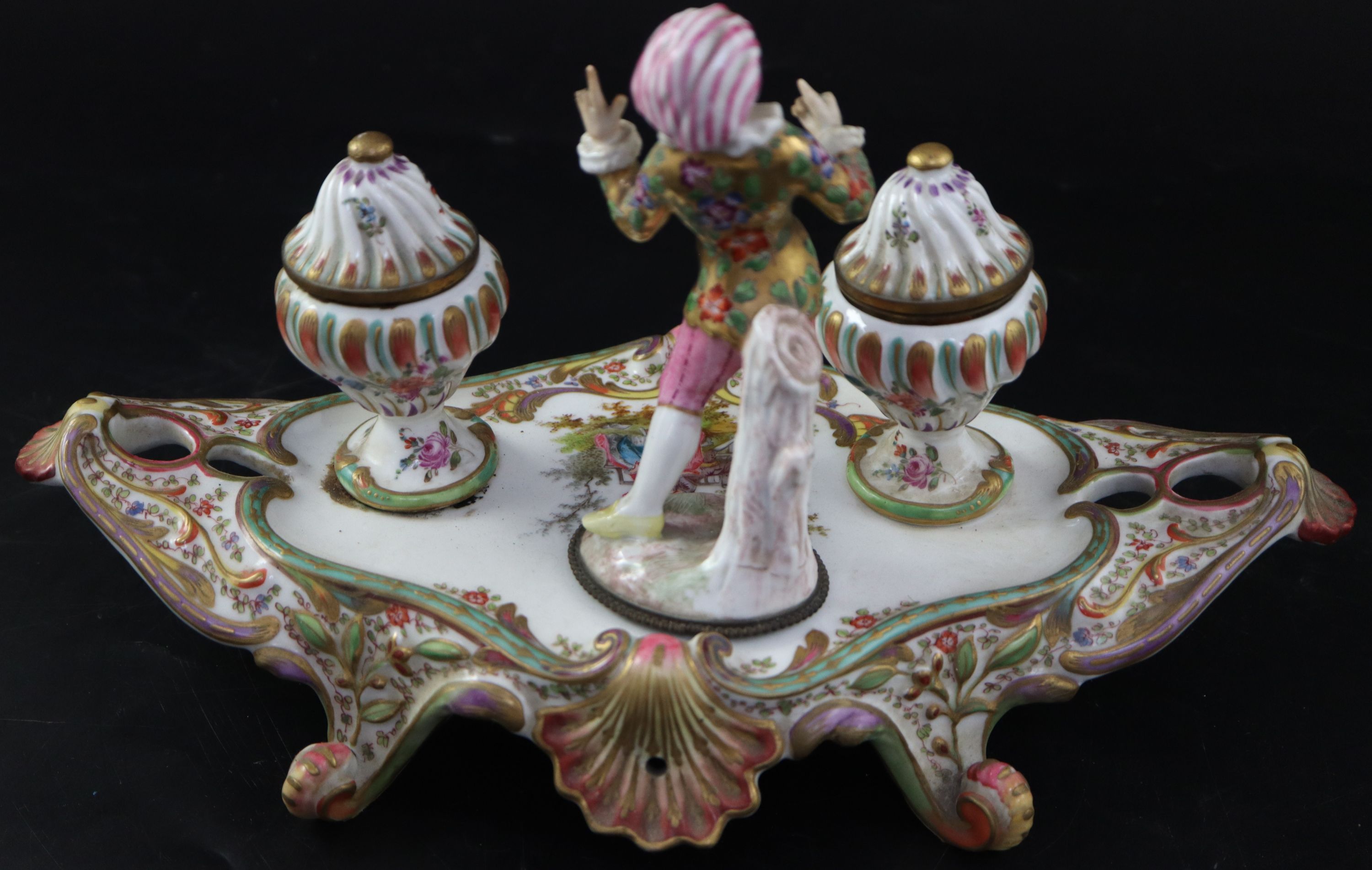 A late 19th / early 20th century Vienna porcelain inkstand, width 33cm height 18cm